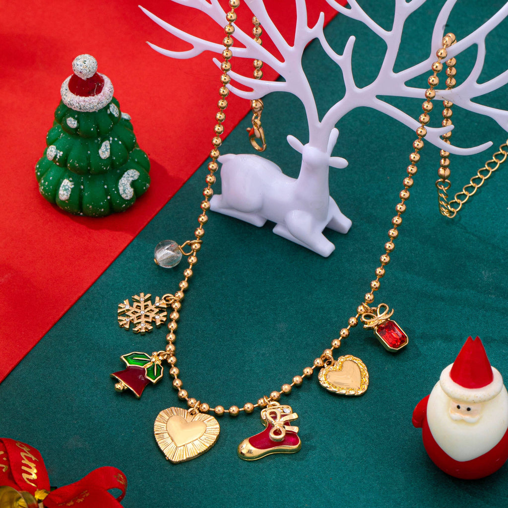 JOSSLYN by wall to wall - Christmas Snowflake bell heart stocking Necklace | 80N93335