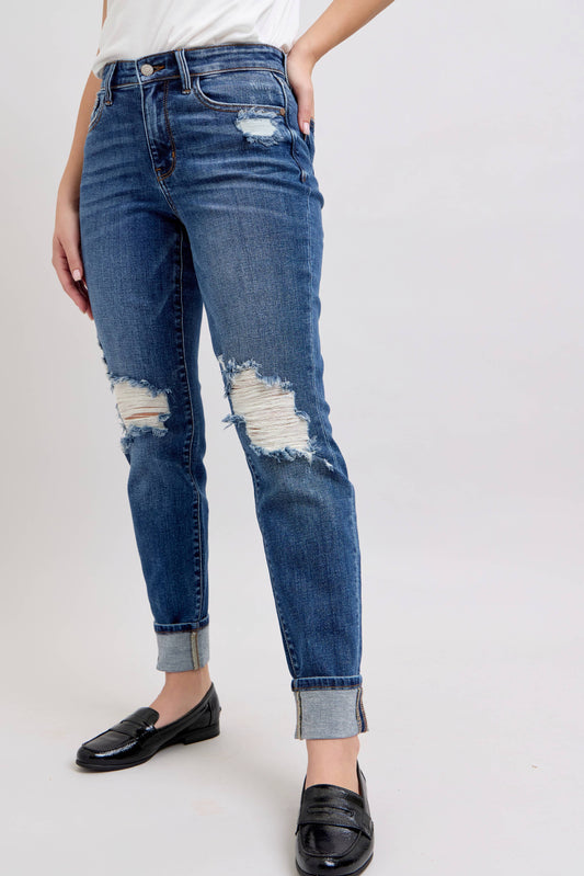 Judy Blue Jeans - Distressed Mid-Rise Boyfriend Fit