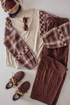 Havanah Contrast Plaid Sleeve Top