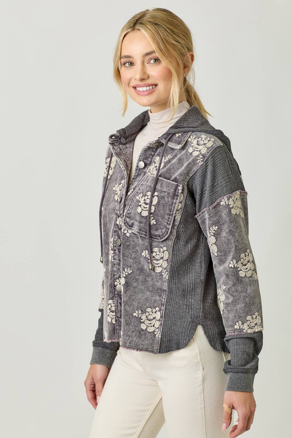 Festive Flower Embroidery Hoodie Jacket