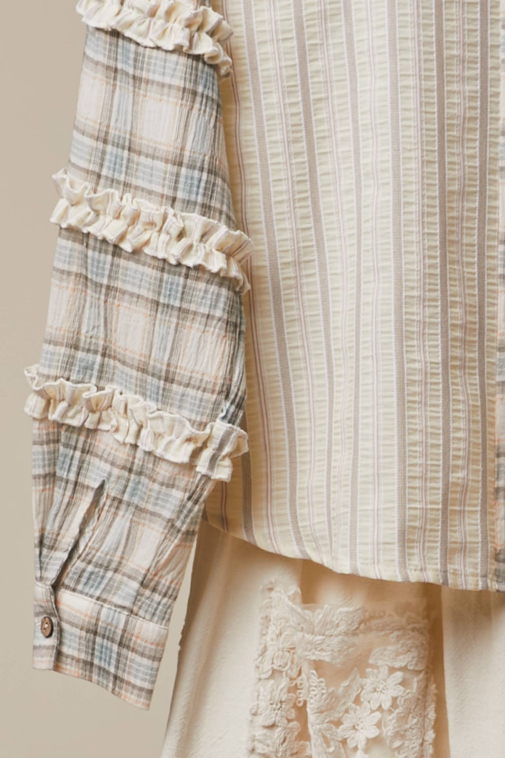 Mello. - Bohemian Lace Panel Mixed Stripe Shirt