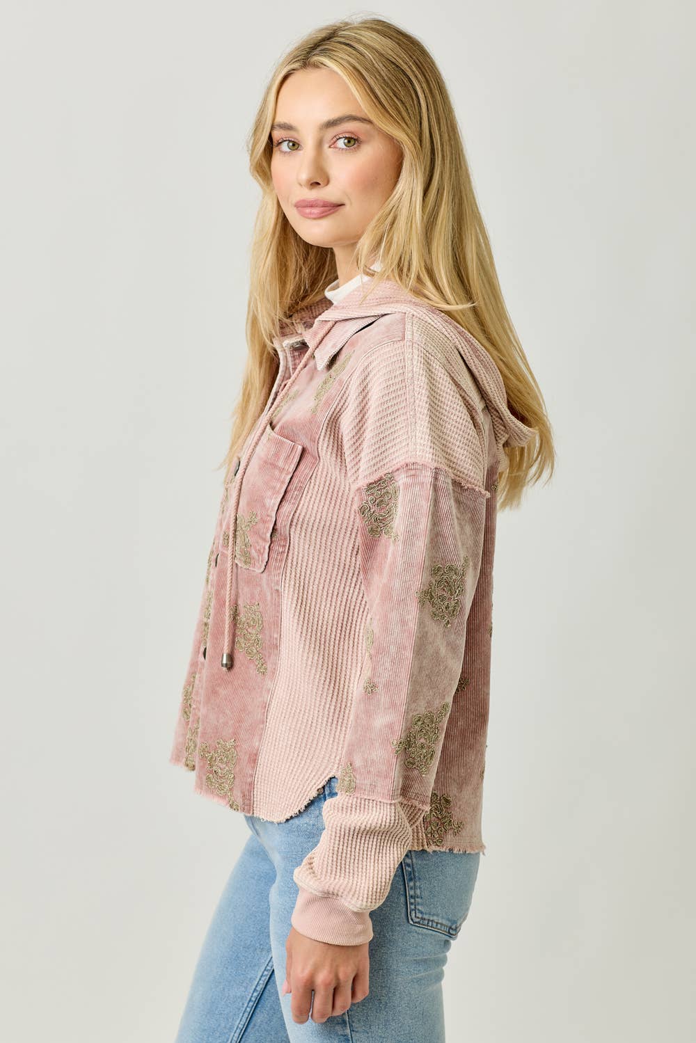 Festive Flower Embroidery Hoodie Jacket