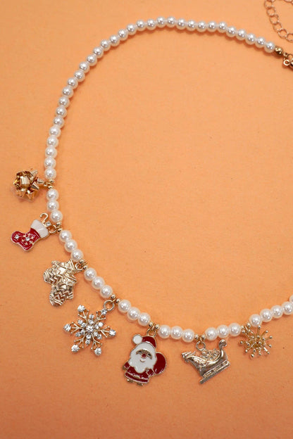 Pearl Chain Necklace with Christmas Charms |