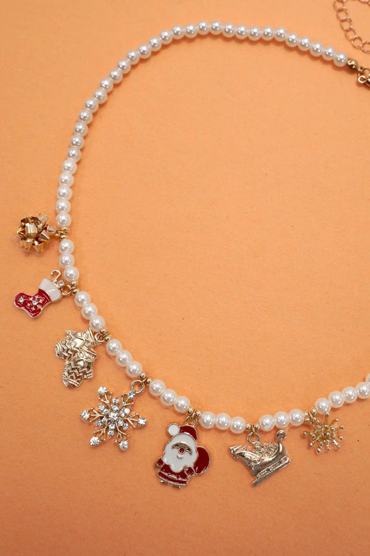 Pearl Chain Necklace with Christmas Charms |