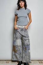 Pol Clothing - Handcrafted Vintage DIY Patchwork-Style Waistband Wide Pant