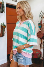 Summer Stripe Exposed Seam Ribbed Patchwork Oversized Tee