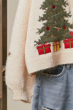 Mello. - Christmas Tree Embroidered Soft Cardigan