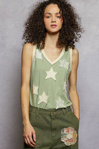 Pol Clothing - V-neck Sleeveless Front Star Patches