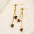 Howard's - Waterproof Earrings Tiger Eye Hearts Drop Narelle Gold