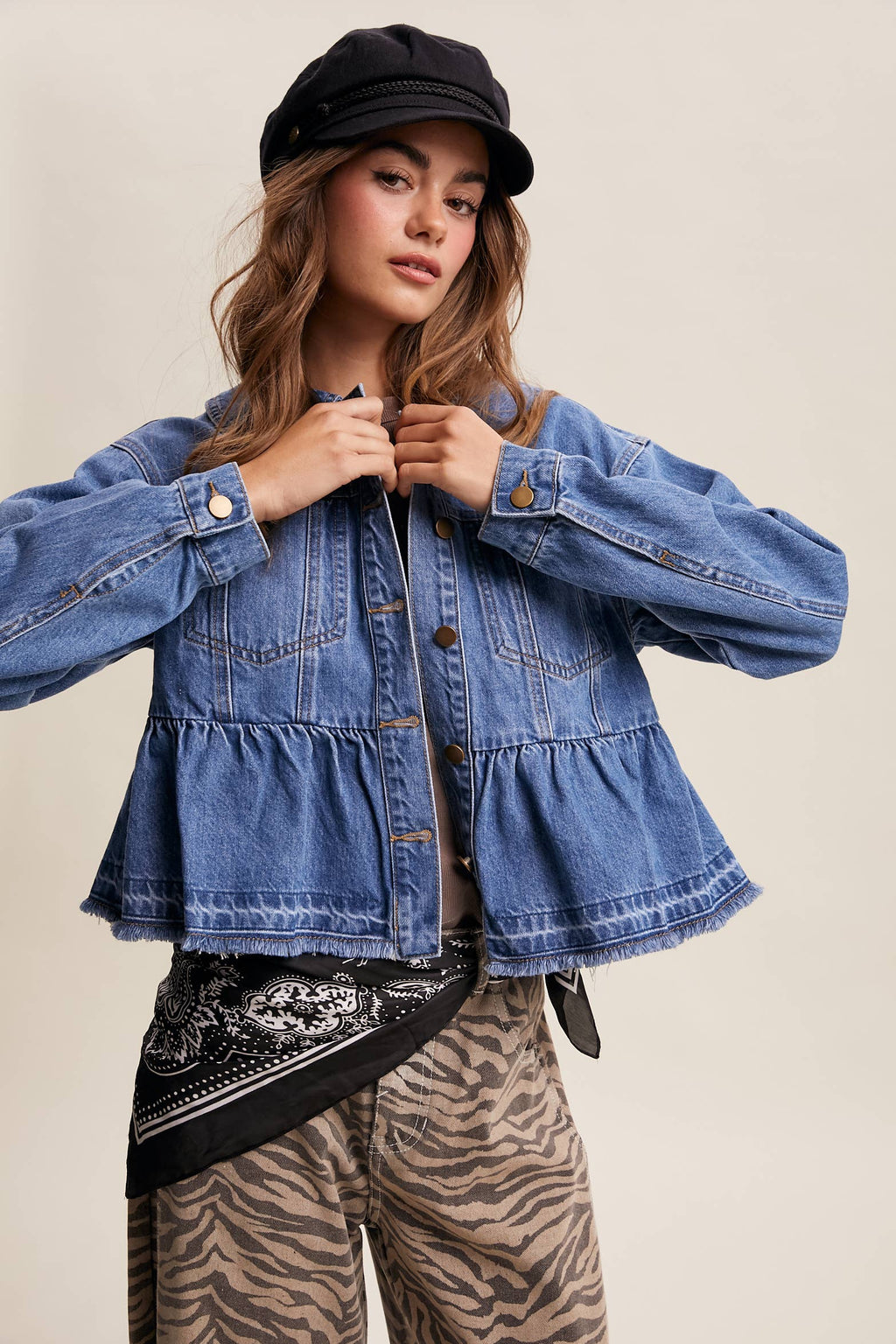Listicle - Peplum Hem Denim Jacket