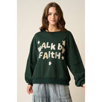WALK BY FAITH PATCHWORK LETTERING SWEATSHIRT