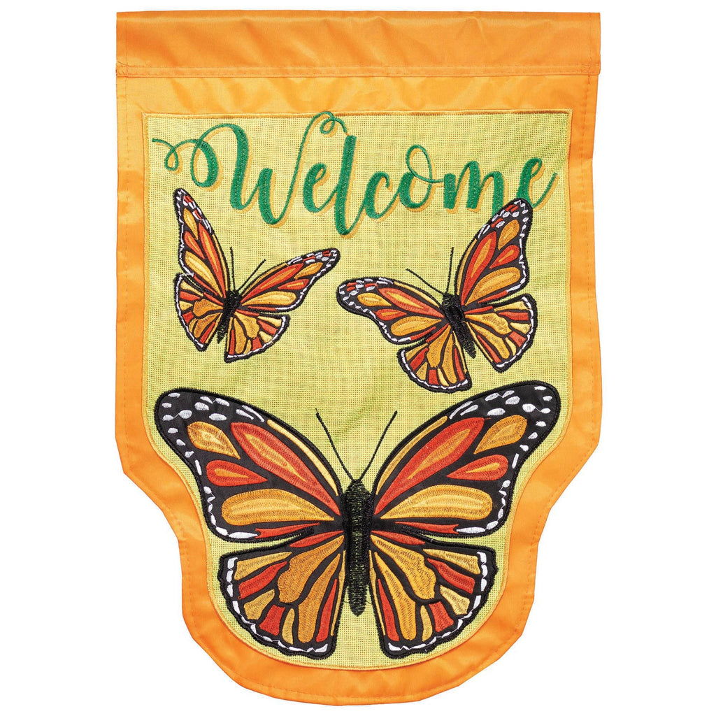 MONARCH BUTTERFLY WELCOME DOUBLE APPLIQUE GARDEN FLAG