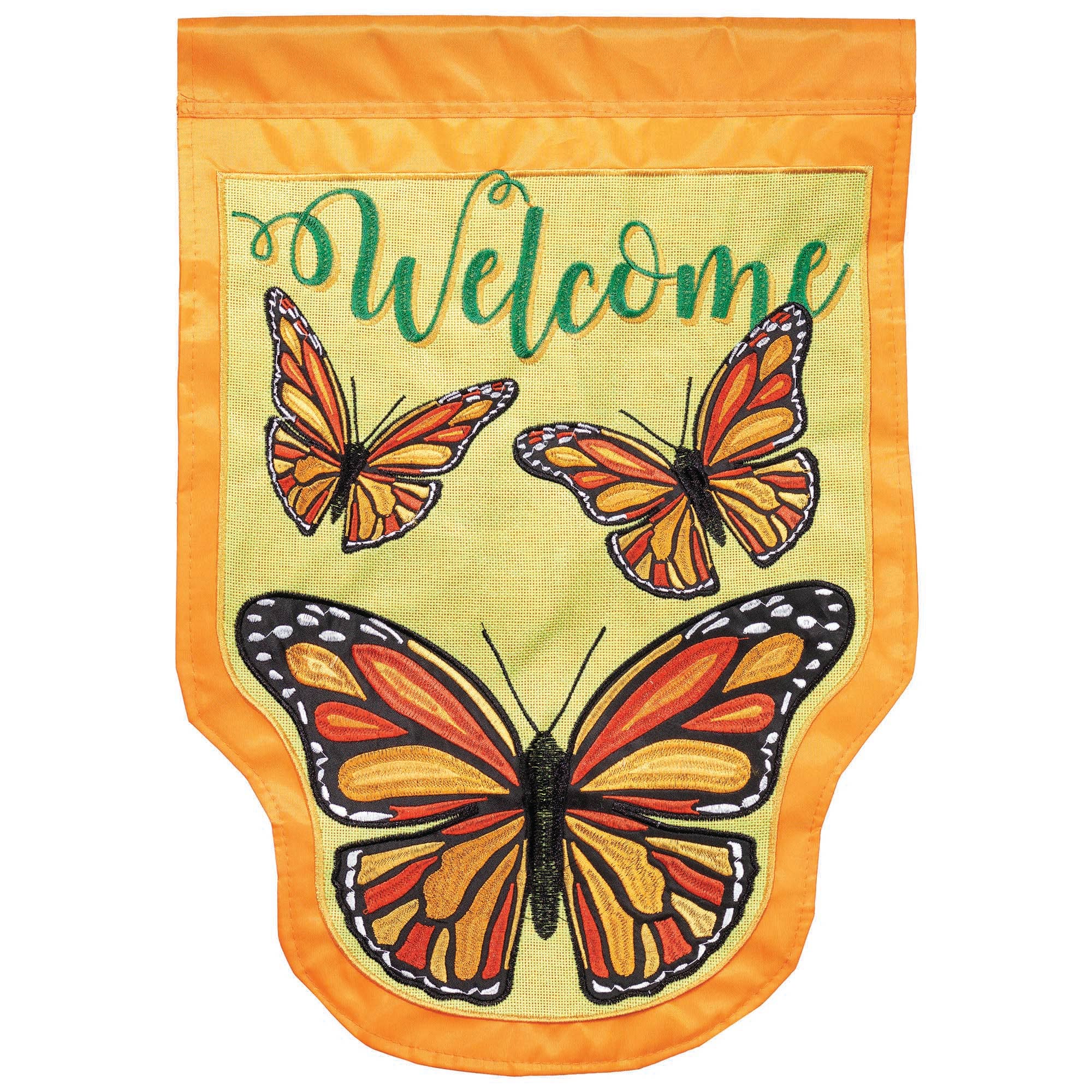 MONARCH BUTTERFLY WELCOME DOUBLE APPLIQUE GARDEN FLAG