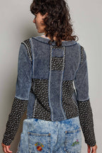 Pol Clothing - Waffle Knit Contrast Patchwork Top