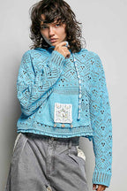 Pol Clothing - Chenille Crochet Lightweight Pullover Hoodie Sweater