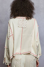 Pol Clothing - Round neck peace patch floral oversized fit knit top