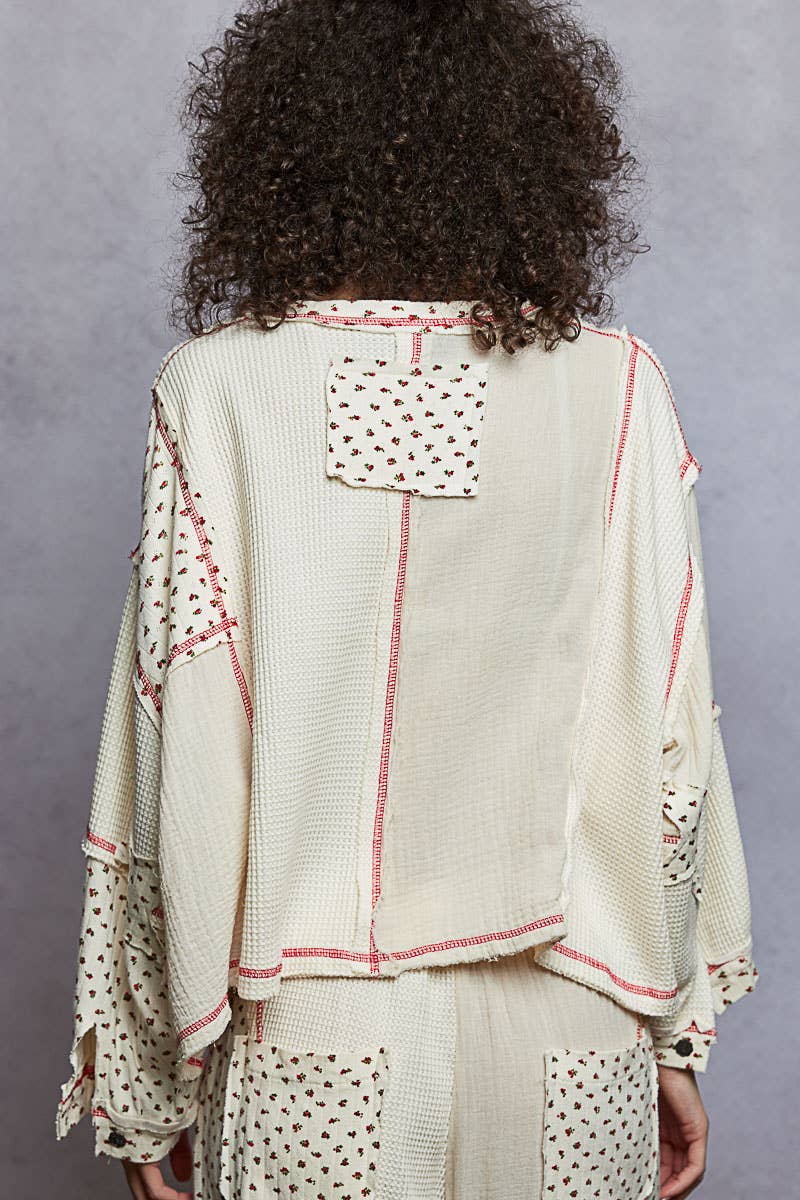 Pol Clothing - Round neck peace patch floral oversized fit knit top