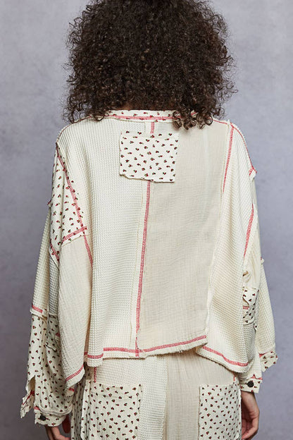 Pol Clothing - Round neck peace patch floral oversized fit knit top