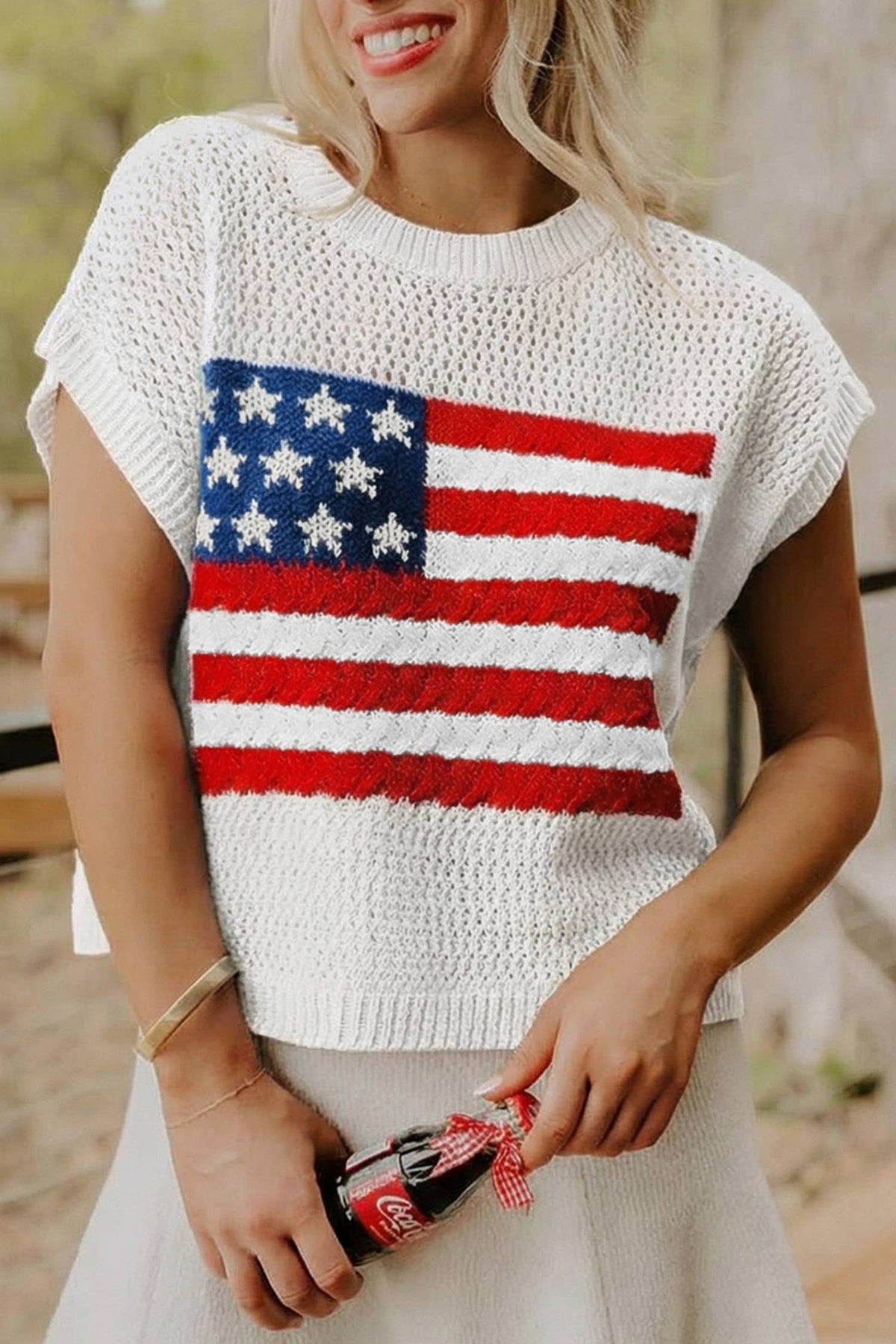 July 4th Flag Graphic Short Sleeve Sweater Top