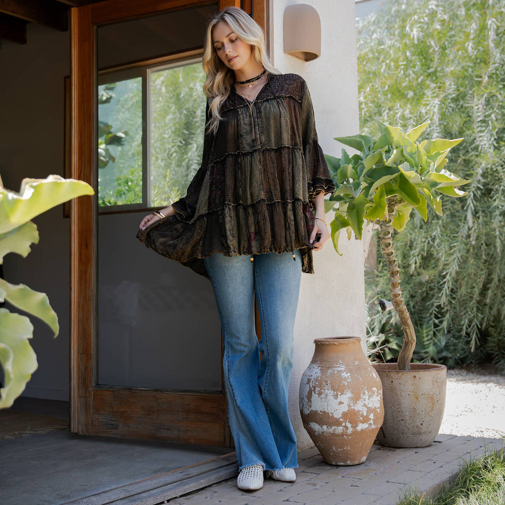 Chic Overdyed Band Collar Jhabla Top (New Color)