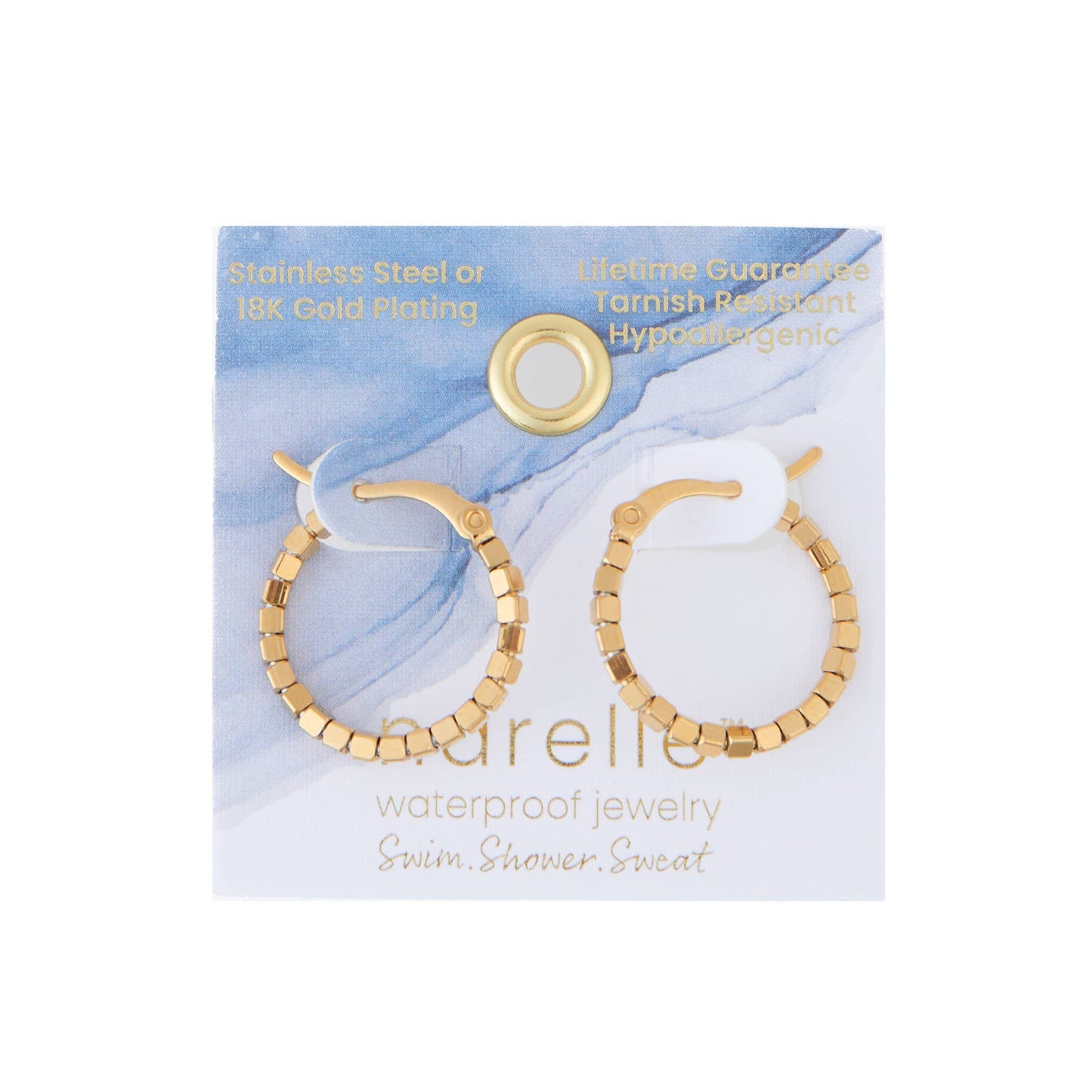 Howard's - Waterproof Earrings Square Beaded Hoop in Gold & Steel