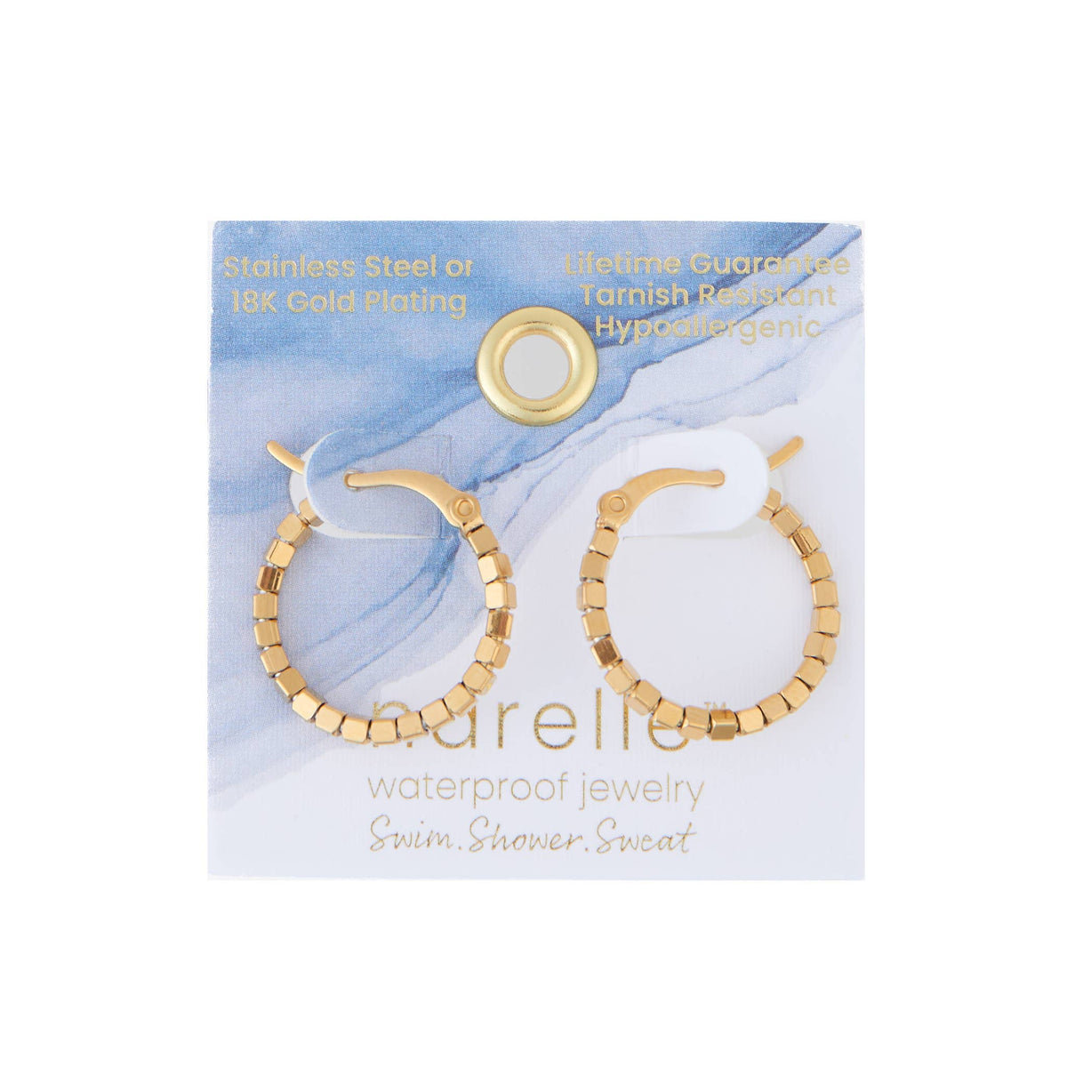 Howard's - Waterproof Earrings Square Beaded Hoop in Gold & Steel