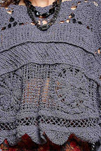 Pol Clothing - Textured Stitch Scalloped Trim Crochet Knit Sweater Top