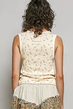Pol Clothing - Round Neck Sleeveless Ribbed Floral Printed Knit Top