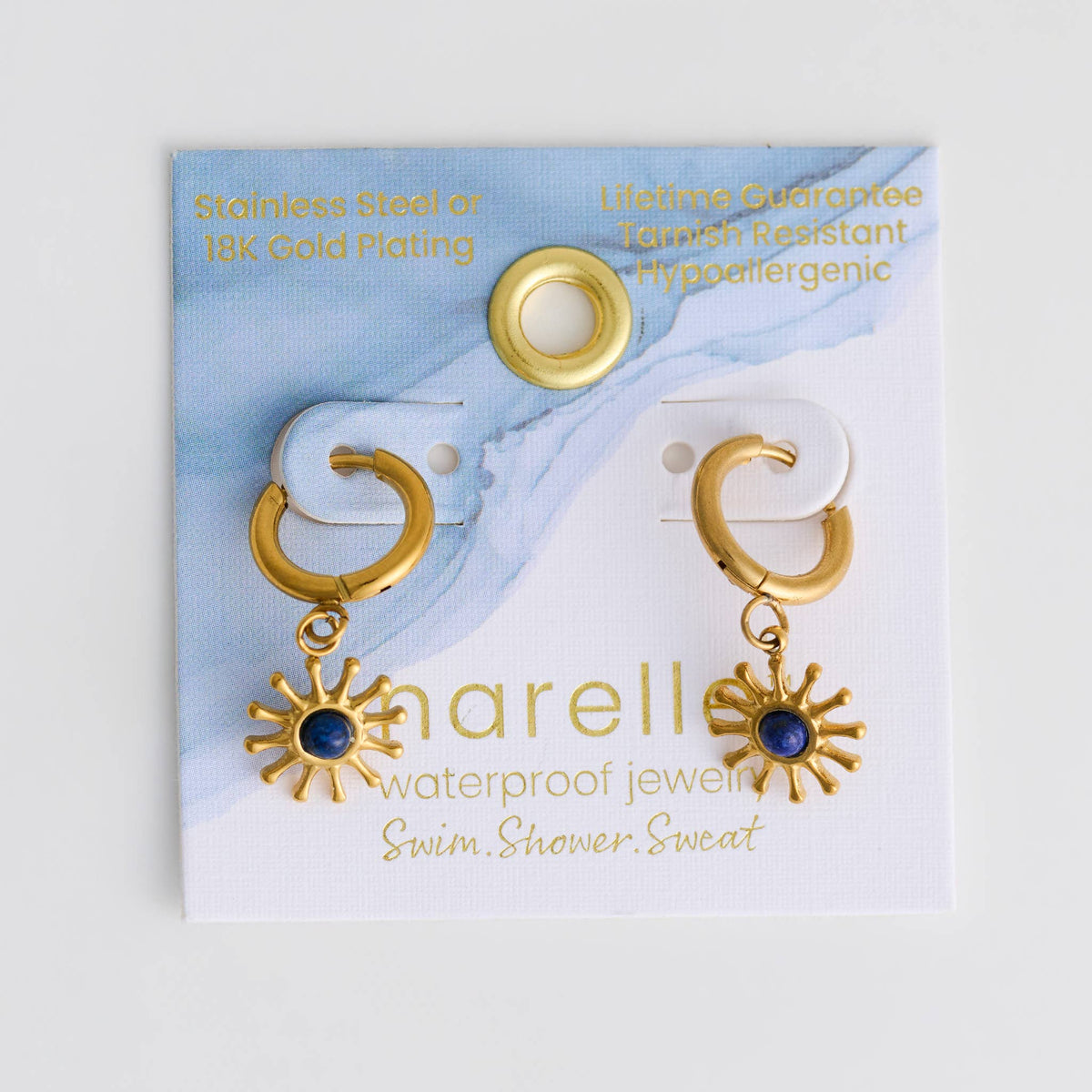 Howard's - Hoop Earrings Sunburst Lapis Waterproof Gold Narelle