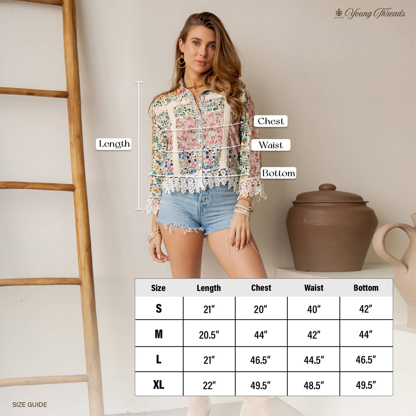 Young Threads - Earthy Boho Button Down Cropped Shirt