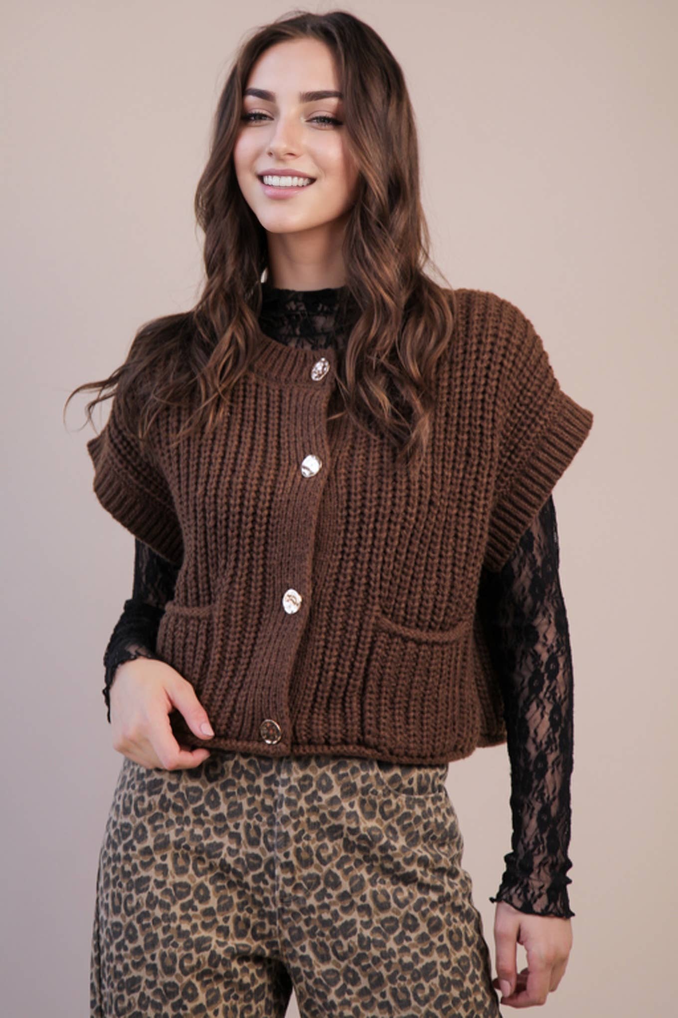 Oversized Button Down Knit Sweater Top