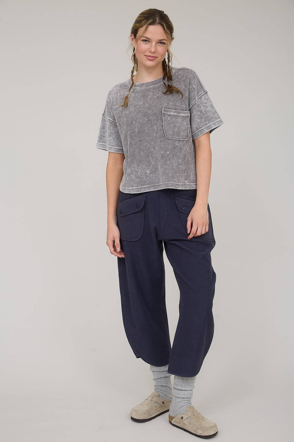Everyday WASHED RIBBED SHORT SLEEVE TEE WITH POCKET