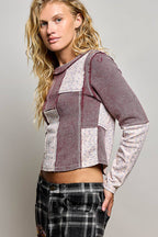 Pol Clothing - Waffle Knit Contrast Patchwork Top