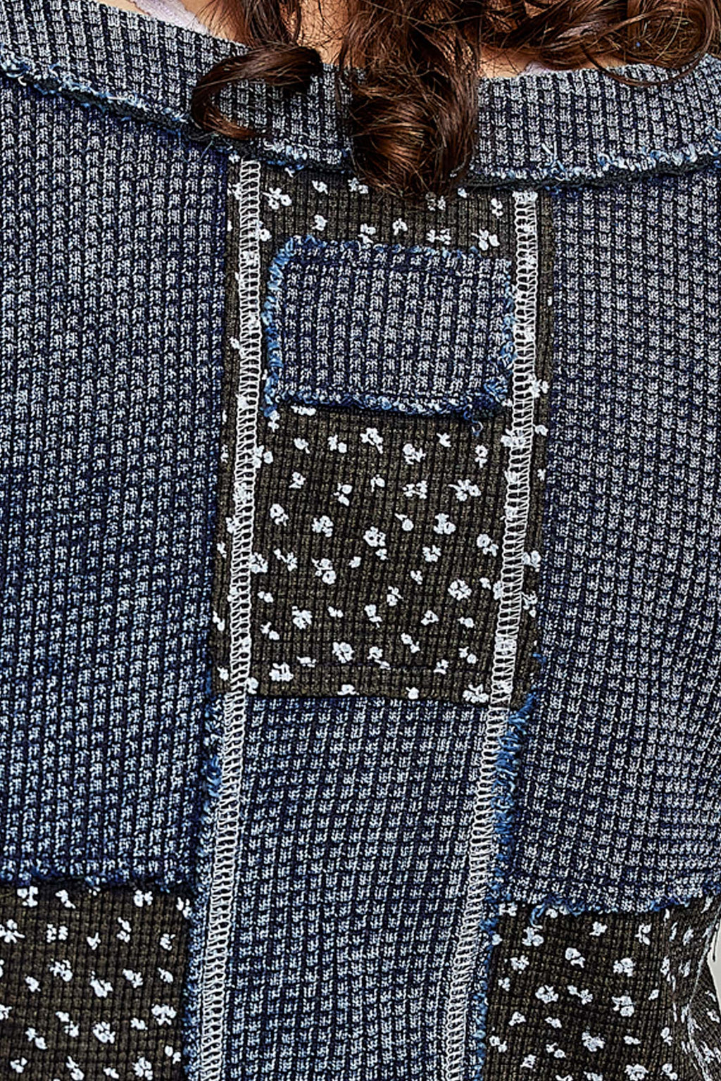 Pol Clothing - Waffle Knit Contrast Patchwork Top