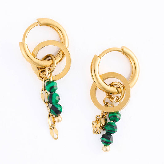 Howard's - Hoop Earrings Malachite Beaded Waterproof Narelle Gold