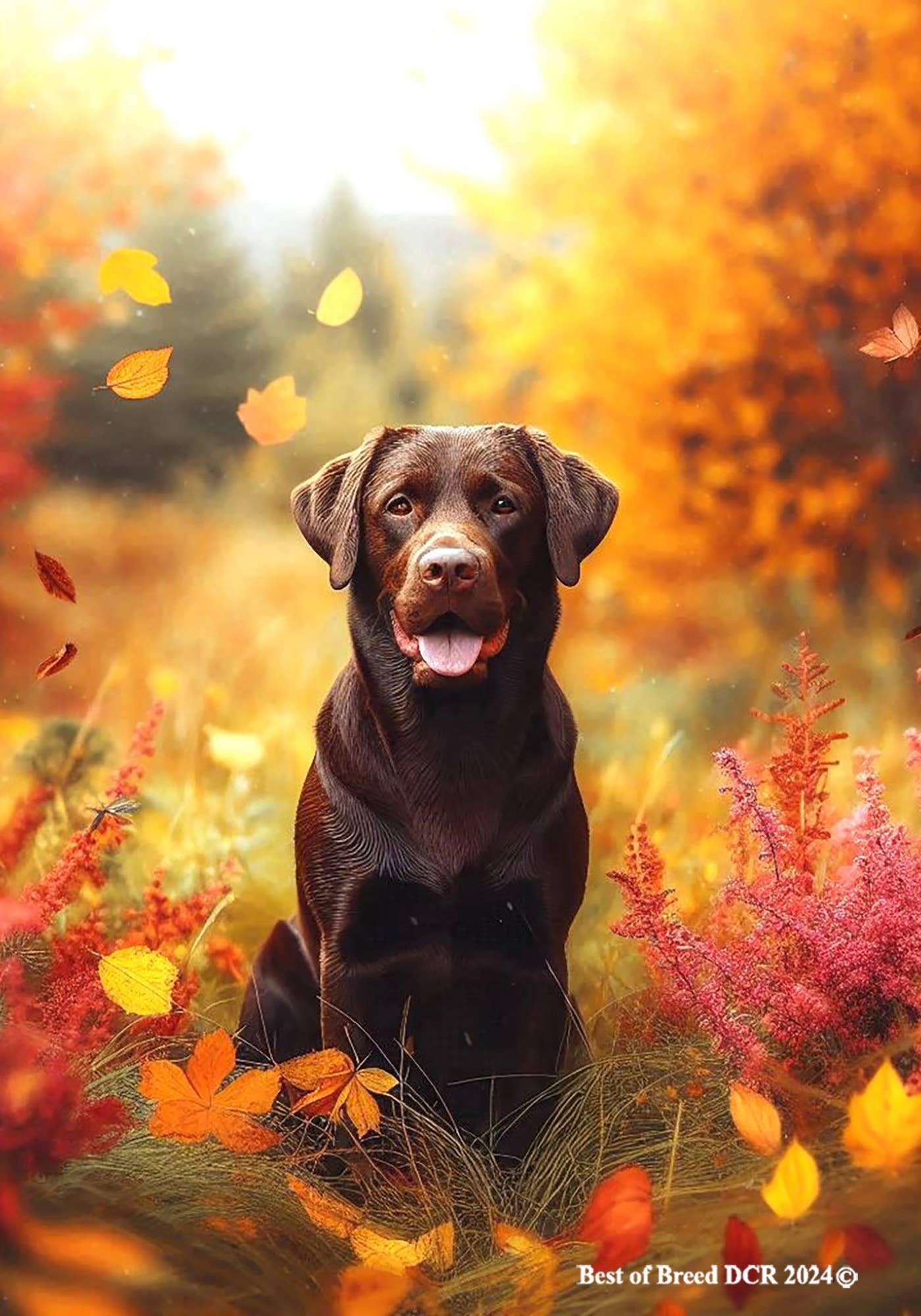 Best of Breed Products - Chocolate Labrador  -  Falling Leaves Garden Flag