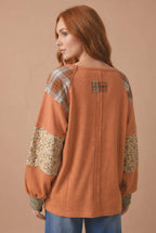 Haptics - Plus Pumpkin Patchwork Thermal Knit Top