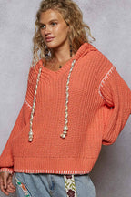 Pol Clothing - V-neck solid stitch point hoodie chenille sweater top