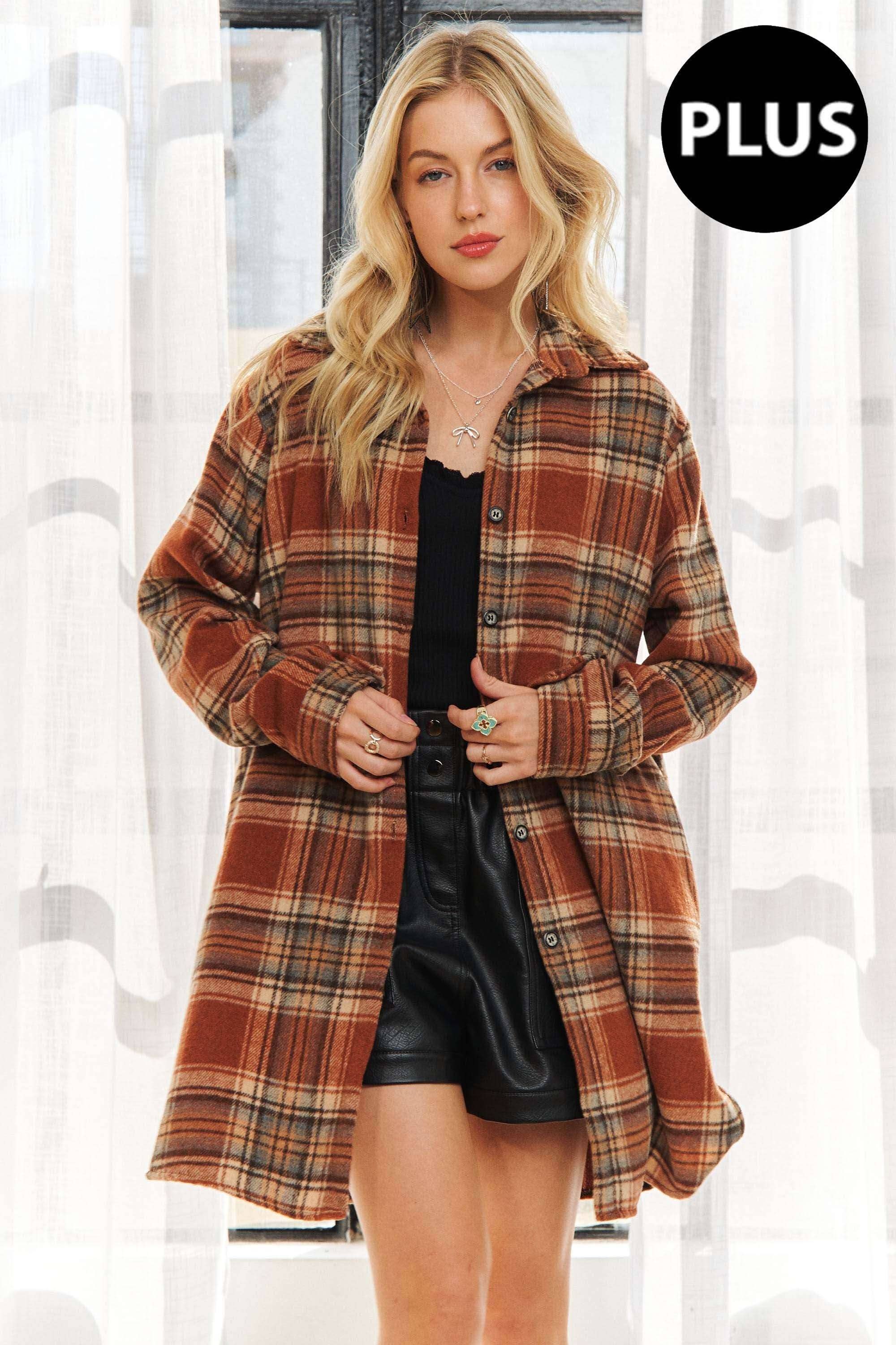 AMORE PLUS SIZE BUTTON DOWN FLANNEL SHACKET