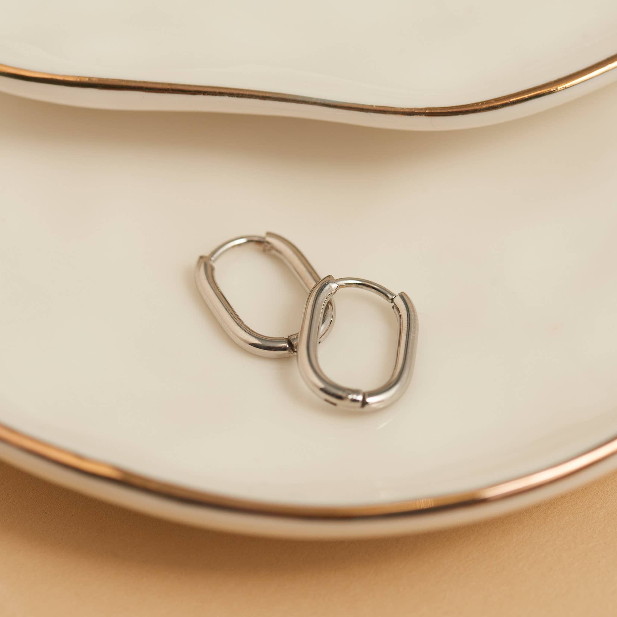Howard's - Waterproof Earrings Narelle Oval Huggie Hoop Gold & Steel