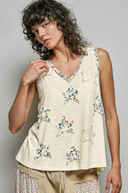 Pol Clothing - Boho Floral Star Patch Rib Sleeveless Top