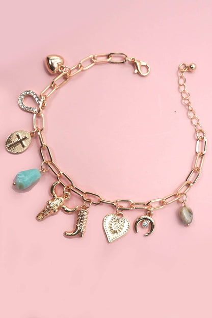 CHARM BRACELET-WESTERN BOOT BULLHEAD STONE |
