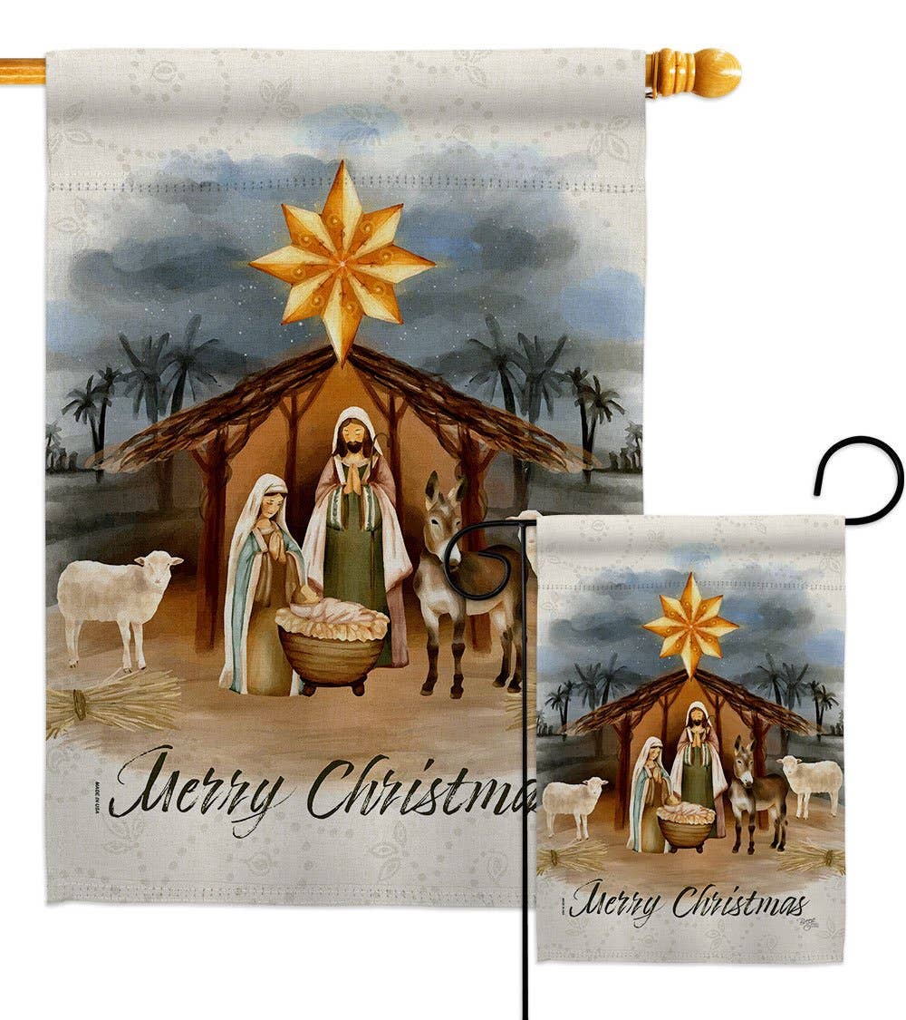 Two Group Flag Co - Birth of Jesus Wintertime Nativity Christmas Decor Flag