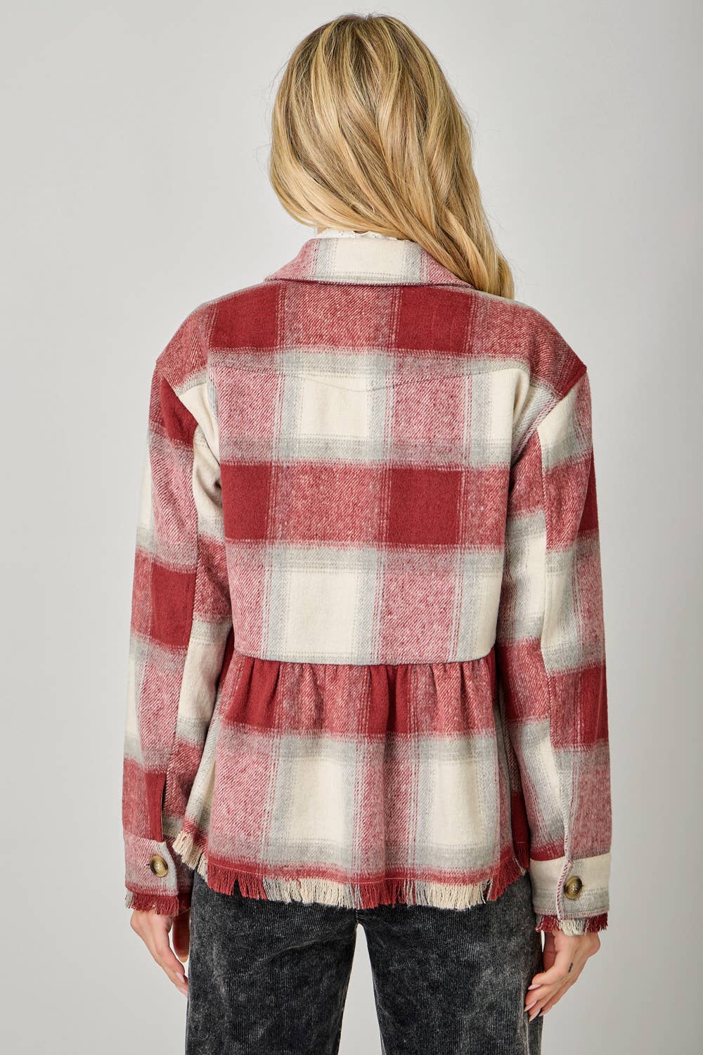 Perfect Peplum Fringe Plaid Jacket