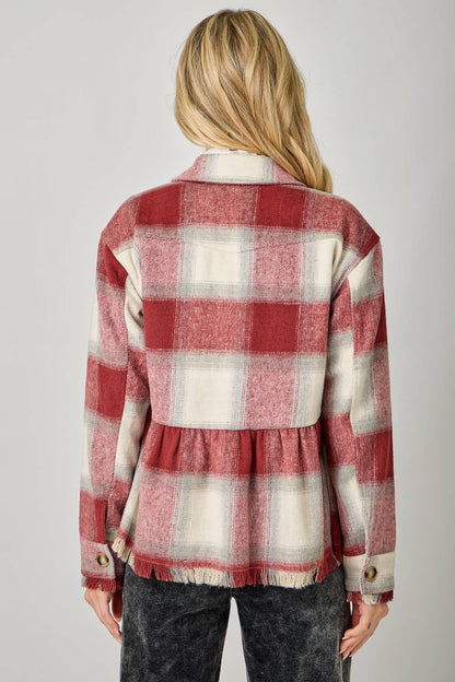 Perfect Peplum Fringe Plaid Jacket