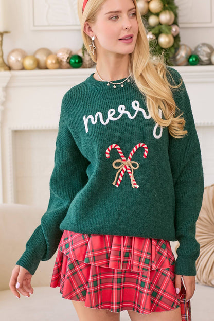 Merry Embroidered Holiday Sweater
