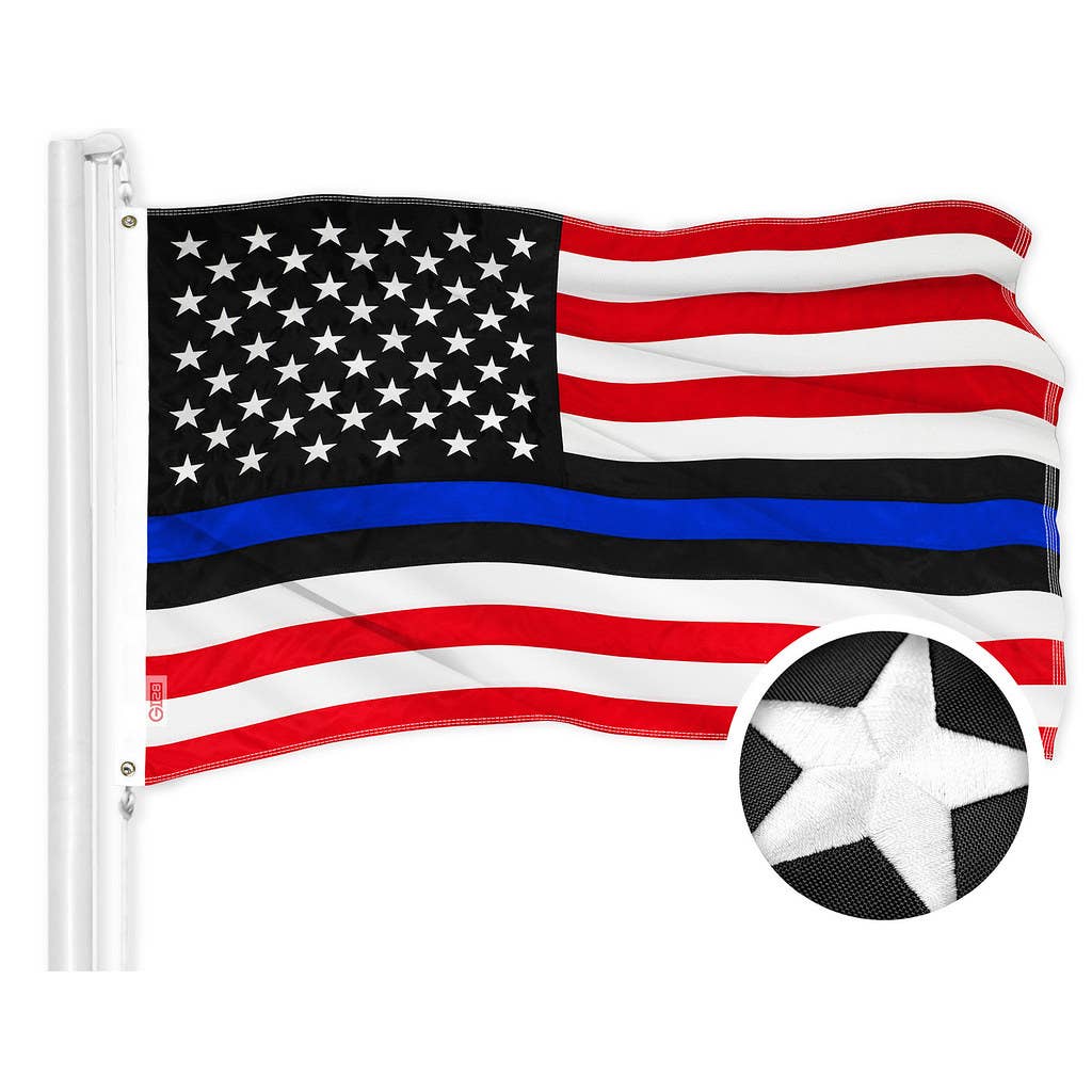 Blue Lives Matter Flag 210D Embroidered Polyester 3x5 Ft