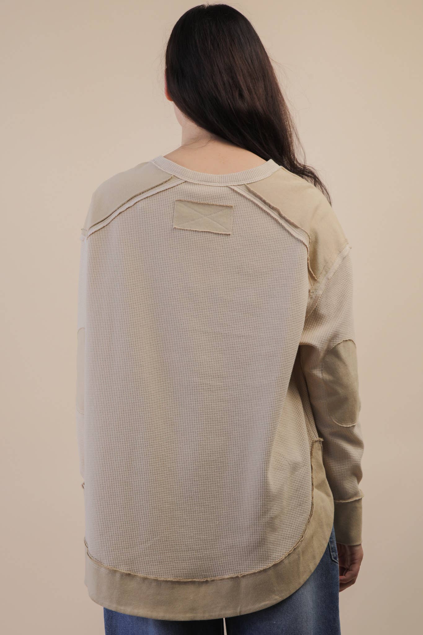 Mineral Washed Elbow Patch Contrast Knit Top