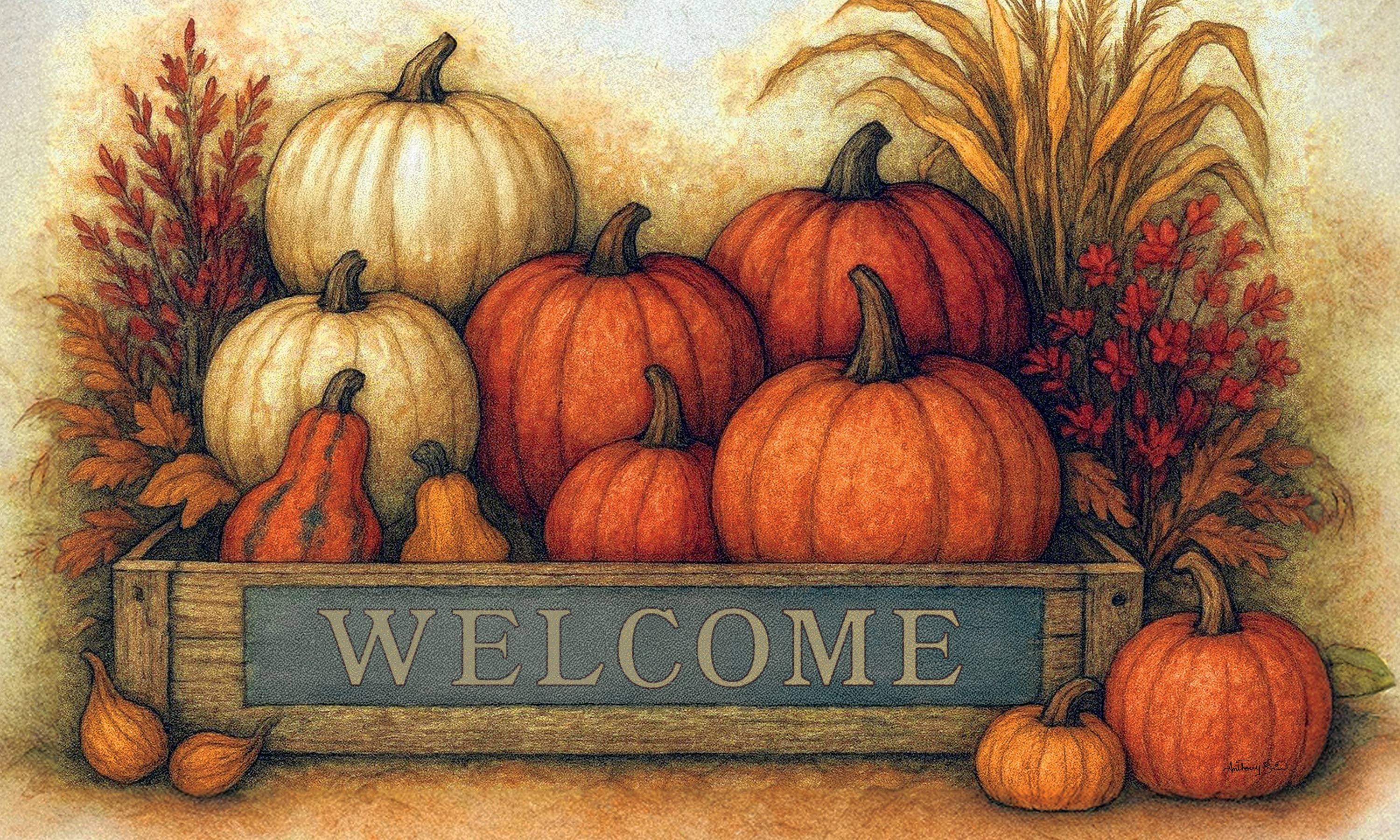 Custom Decor - Floor Mat-Rustic Pumpkins