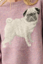 Pug Dog Solid Knit Relaxed-Fit Drop-Shoulder Sweater